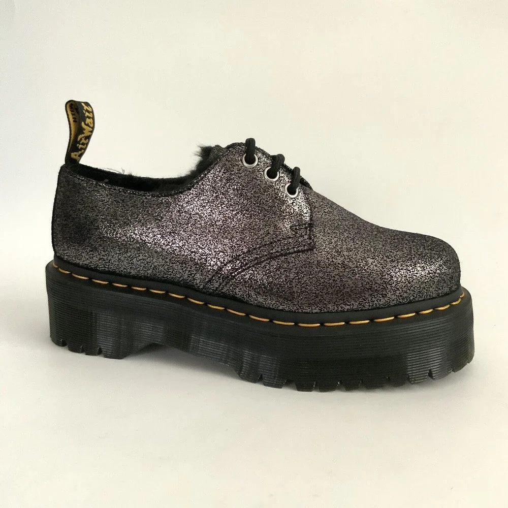 Dr. Martens Quad Platform Crackled Metallic Leather 1461 Quad Boots 8